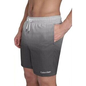 Calvin Klein Men's 7" Gradient Dot Swim Shorts With Brief Liner Black White XL
